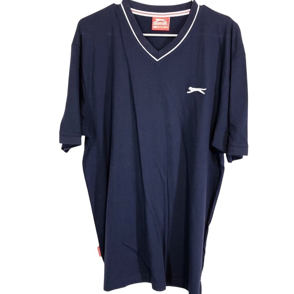 SLAZENGER Navy V-Neck Shirt Cotton Short Sleeve XL